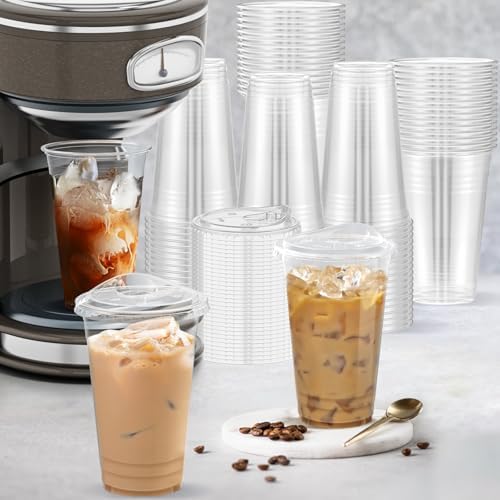 Dealusy 100 Pack - 24 oz Clear Plastic Cups with Sip Lids - Image 6