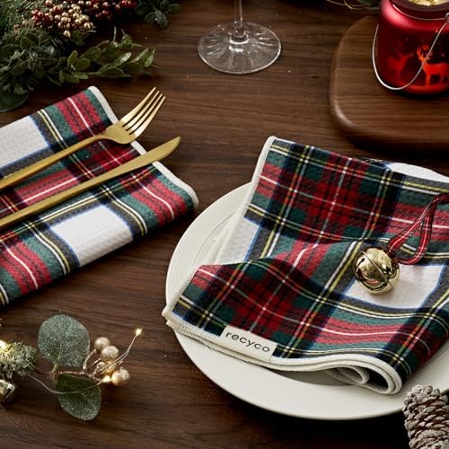 RECYCO Christmas Waffle Kitchen Towel Set of 2 - Quick Dry Microfiber Sustainable Dish Towels - Ultra Absorbent Reusable Cleaning Tea Towels - Lightweight Hand Towels,16”x 28”, Plaid by RECYCOHOMECOLLECTION