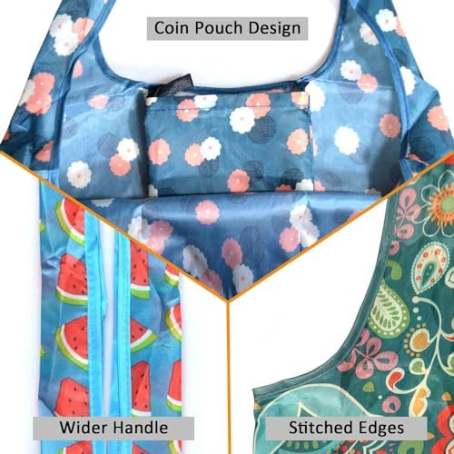 Tote Bag, 4 Pack 50Lbs Reusable Grocery Bags Gift For Women, Bulk Foldable Shopping Totes With Handles, Stylish Large Boho Tote Bags, Portable Market Cloth Storage Bags, Lightweight Heavy Duty - Image 5