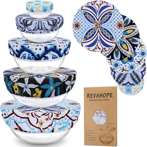 5Pcs Reusable Beeswax Elastic Bowl Covers for Bread Proofing and Food Cover by Revahope