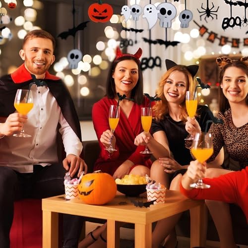 JANYUN 40 Pcs Black Halloween Straws Plastic with Glitter Bat Toppers - Image 4