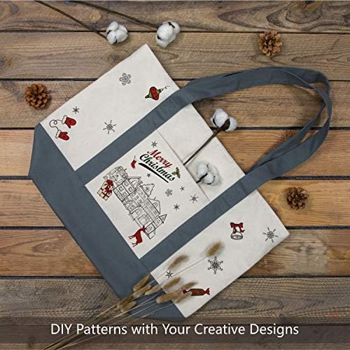 TOPDesign 3-Pack Canvas Tote Bags with an External Pocket, Reusable Grocery Shopping Bags, Top Zipper Closure, Daily Essentials (Grey/Natural) - Image 3