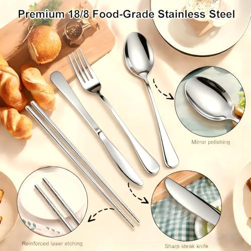 5 Piece Travel Utensils Set With Case, Stainless Steel, Silver - Image 6