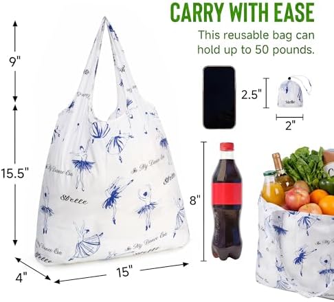 Stelle Lightweight Reusable Grocery Bag with Handles Ripstop Nylon Foldable Tote Shopping Bags for Travel and Groceries - Image 3