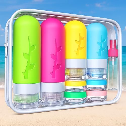 Tocelffe TSA Approved Travel Bottles Set – 18 Piece Leak-Proof Silicone Toiletry Kit with Clear Bag, Refillable Bottles, Jars, Spray Bottle & Accessories for Shampoo, Lotion and Body Wash - Image 3
