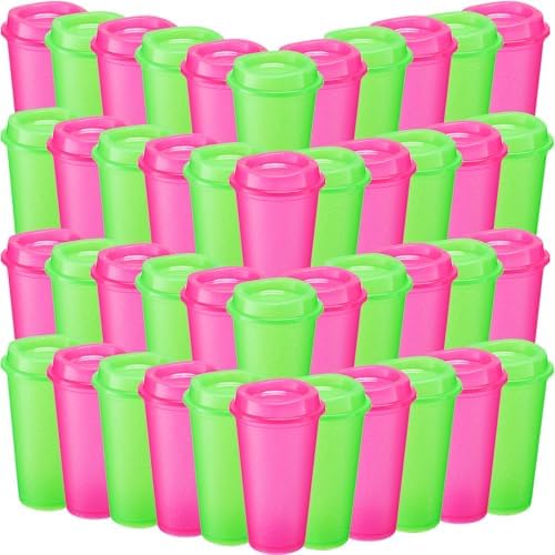 Honeydak 45 Pack 16 oz Reusable Coffee Cups with Lids Water Bottle Iced Coffee Travel Mug Reusable Portable Plastic Tea Tumblers Bulk for Hot and Cold Drinks Birthdays Party(Stylish,Glitter) by Honeydak