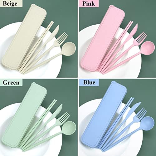 DISSKNIC 4 Sets Travel Utensils with Case, Cutlery Set Chopsticks Fork Spoon Knife with Case, Reusable Plastic Utensils Sets for Lunch Box Accessories,Portable Lunch Box Utensils Set for Daily Use - Image 3