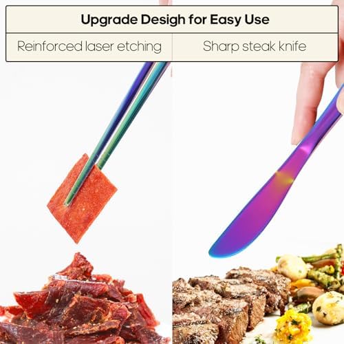 Travel Utensils with Case, Quatish Portable Silverware Set for Work, Stainless Steel Reusable Travel Cutlery Set, Fork and Spoon Set for Camping, Picnic, Gadgets, Lunch Box for Men, Rainbow - Image 4