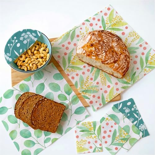 Reusable Beeswax Wraps, Leaves & Flowers Wraps, 9 Pack Eco-Friendly Food Storage, Organic Cotton, Sustainable, Zero Waste, Plastic-Free, Sandwich, Snack, Bowl Covers, 1XL, 3M, 5S - Image 4