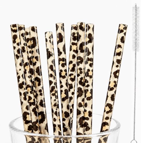 10 Pcs Reusable Leopard Straws Drinking Straw with Cleaning Brush by iamrzye