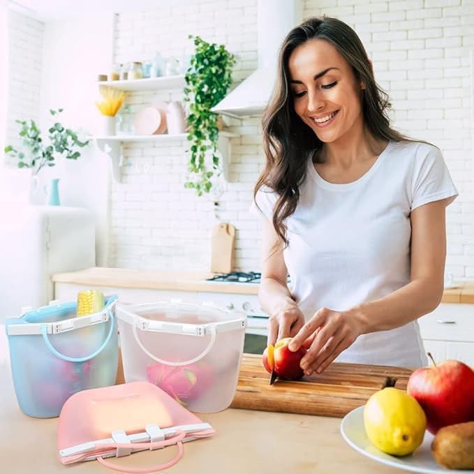 Reusable Silicone Leakproof Food Storage SnapBags Airtight Odorless Bag Stand-Up Bags Flat Bottom Reusable Ziplock Freezer Bag, Dishwasher Safe Bags Reusable Sous Vide Bags