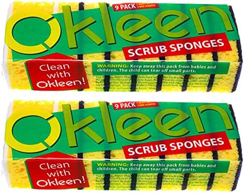 Yellow Multi Use Scrub Sponge. Made in Europe. Large Pack of 18. 4.3x2.8x1.4 inches. Black Heavy Duty & White Non Scratch Fiber. Best Odorless & Durable Professional Scrubber for Commercial Use - Image 2