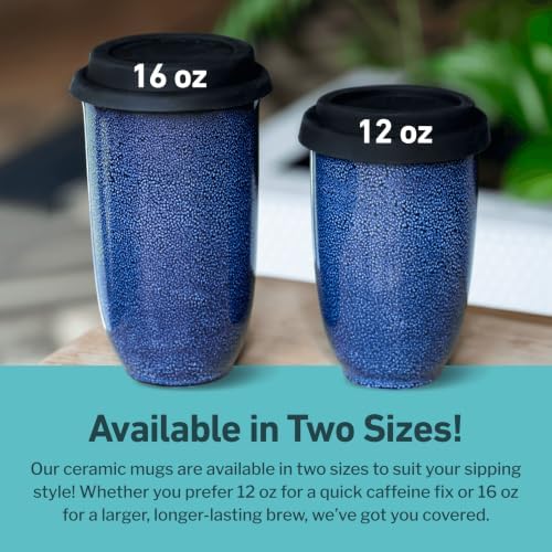 NOVA CERAMICS Travel Mug - Ceramic Travel Mug With Lid – Travel Coffee Mug Unique To Go Coffee Cup – Microwave & Dishwasher Safe Coffee Tumbler - Gifts For Women Men Him Her – 12oz - Abyss - Image 5
