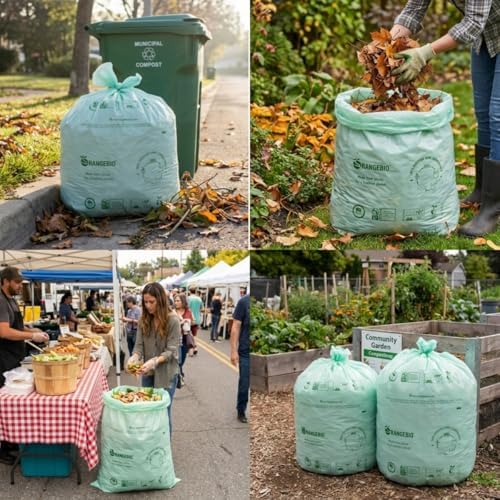 OrangeBio 55 Gallon Compostable Trash Bags, 15 Count, Heavy Duty Garbage Bags for Contractor, Yard Waste & Commercial Food Waste, Plant-Based, BPI ASTM D6400 & TÜV OK Compost Home Certified - Image 2