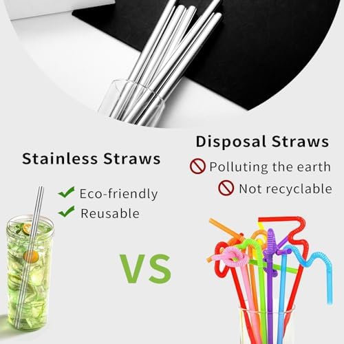 Lazycorner 5 Pcs Stainless Steel Smoothie Straws, 0.4'' Extra Wide Reusable Metal Drinking Straws for Milkshake, Smoothie, Beverage, Set of 5 with 2 Cleaning Brush - Image 6