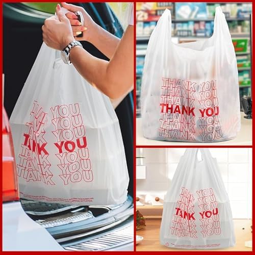 TashiBox Thank You plastic bags with handles(500 count),shopping,grocery T-shirt bags for small business,11.5" X 6.25" X 21", 15mic, 0.6 Mil - Image 7