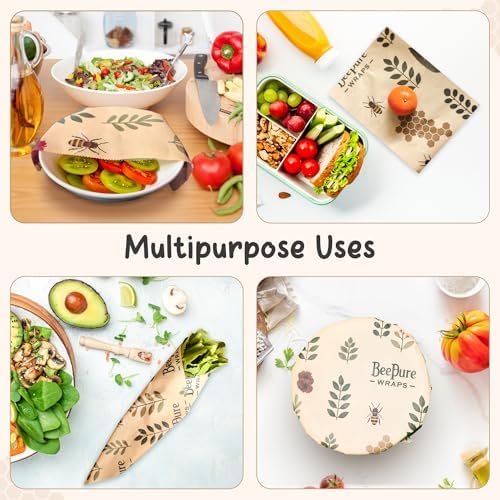 Reusable Beeswax Food Wrap Roll - Cut-to-Size 15 x 80 in, Eco-Friendly Food Storage Wrap, Botanical Plant & Bee Honeycomb Design - Image 5