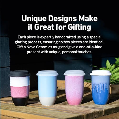 NOVA CERAMICS Coffee Travel Mug – Cup Holder Friendly Travel Mug– Microwave & Dishwasher Safe White & Purple Tumbler - Coffee Mug Fits In Cup Holder – 16oz – Astral Bloom - Image 6