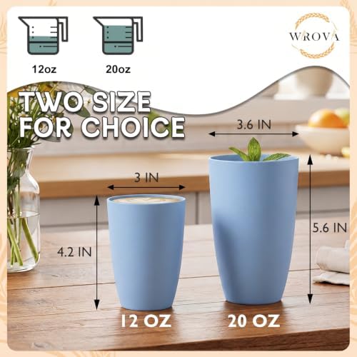Wrova Wheat Straw Cups 6 PCS Good Alternative to Plastic Reusable Cups 12 oz Unbreakable Drinking Cup Reusable Dishwasher Safe Water Plastic Glasses Light Blue - Image 3
