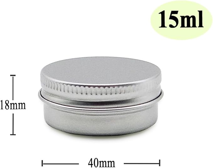 15 Pack 15g Travel Size Metal Round Tins, 15ml Silver Aluminum Tin Cans Containers with Screw Lid for Makeup Samples, Nails, Lip Gloss Balm, Salve, Spices, Candy, Candle, Tea, FREE Spatulas