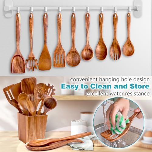 HOWHONG Acacia Wood Cooking Utensils Set - 11pc Wooden Spoons - Image 6