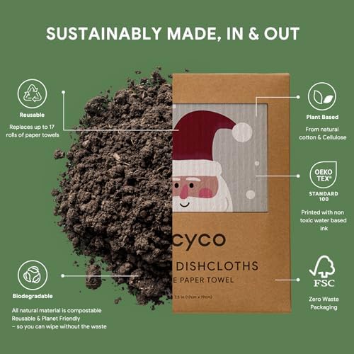 RECYCO 4 Pack Christmas Swedish Dishcloths for Kitchen | Classic Red Washable Dish Towels | Cellulose Reusable Cleaning Paper Towels | Absorbent Counter Dish Cloth Sponge Kitchen Wipes, 7" x 8" - Image 3