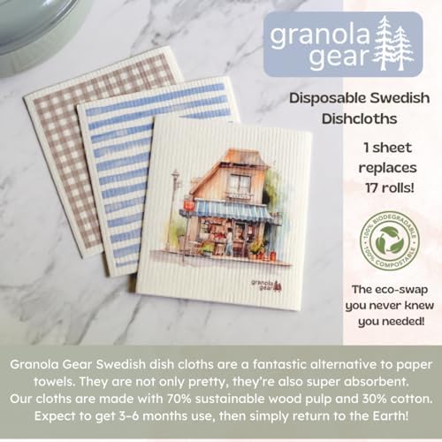 Swedish Dishcloths for Kitchen 6-Pack, Made in Sweden, Reusable Paper Towels, Washable Sponge Dish Wash Cloths, Cellulose Cotton, Watercolor Art-Coffee Shop - Image 2