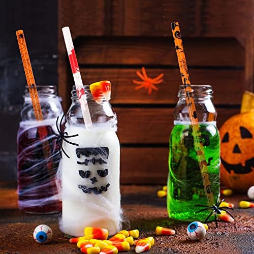 JANYUN 30 Pcs Halloween Straws 9inch Pumpkin Bat Skeleton Spider Printing - Image 5