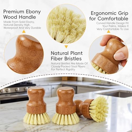 DEBETOOL 3-Pack Wooden Dish Brush, Natural Sisal Bristle Scrubber - Image 4