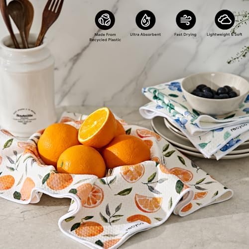 RECYCO Waffle Kitchen Towel Set of 2 - Quick Dry Microfiber Sustainable Dish Towels - Ultra Absorbent Reusable Cleaning Tea Towels - Lightweight Hand Towels,16”x 28”, Fruitful Foliage & Vine - Image 3