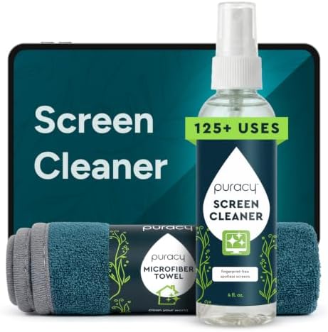 Puracy Screen Cleaner with Microfiber Cloth – All Purpose Phone, Laptop, Computer, TV Screen Cleaner for Smart TV, Streak-Free and Fingerprint-Free (4 oz, Free & Clear) by Puracy