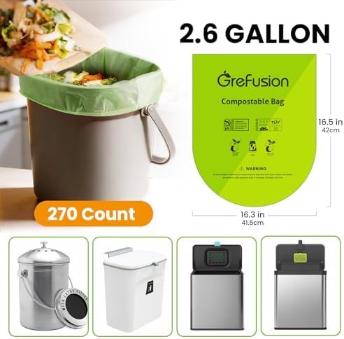 GreFusion Compostable Trash Bags, Small 2.6 Gallon, 270 Count, 0.72 Mils Thick, Eco Friendly, ASTM D6400 & BPI Certified, Composts Food Scraps, No Leaks - Image 2