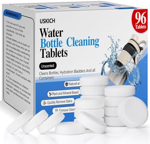 96Pack Water Bottle Cleaning Tablets, Bottle Bright Clean Stainless Steel, Thermos, Tumbler, Insulated and Reusable Water Bottles,Removes Stubborn Stains and Odors by USKICH