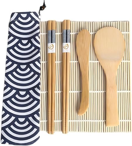 Sushi Making Kit, Rolling Mat, Rice Paddle, Spreader & Chopsticks by YOFAN