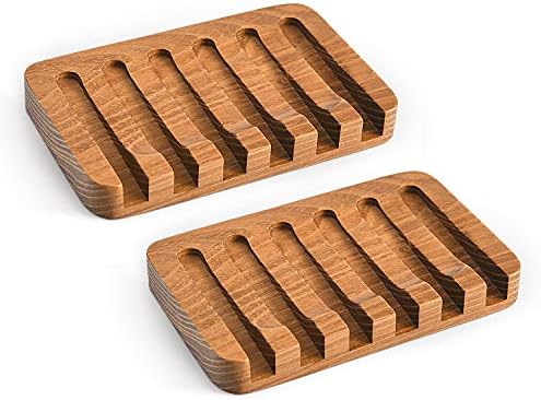 Wooden Soap Dishes for Bathroom Shower,Teak (2P) by SUBEKYU