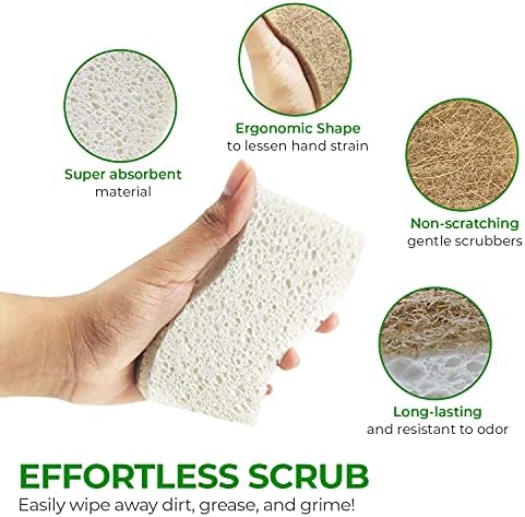 AIRNEX Natural Kitchen Sponges (6 Pack) - Biodegradable Cellulose & Coconut Scrubber Dish Sponges for Kitchen - Eco-Friendly, Non Scratch, Compostable, Non Toxic S-Shaped Natural Sponges for Dishes - Image 6