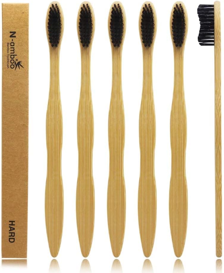 Hard Toothbrush Bamboo Toothbrush for Adult Manual Toothbrsuh Hard Bristles Pack of 6 - Image 3