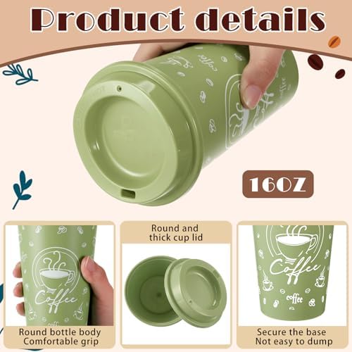 12 Sets Reusable Coffee Cups with Lids, 16oz, Morandi - Image 3