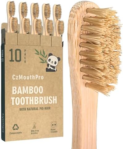 Boar Bristle Bamboo Toothbrush 10 Pack Compostable Plastic Free by Unknown