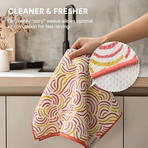 RECYCO Waffle Kitchen Towel Set of 2 - Quick Dry Microfiber Sustainable Dish Towels - Ultra Absorbent Reusable Cleaning Tea Towels - Lightweight Hand Towels,16”x 28”, Banana Joy - Image 5