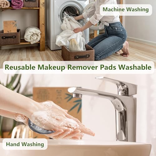 20 Pcs Reusable Makeup Remover Pads - Gray Bamboo Reusable Cotton Rounds with Laundry Bag - Image 5