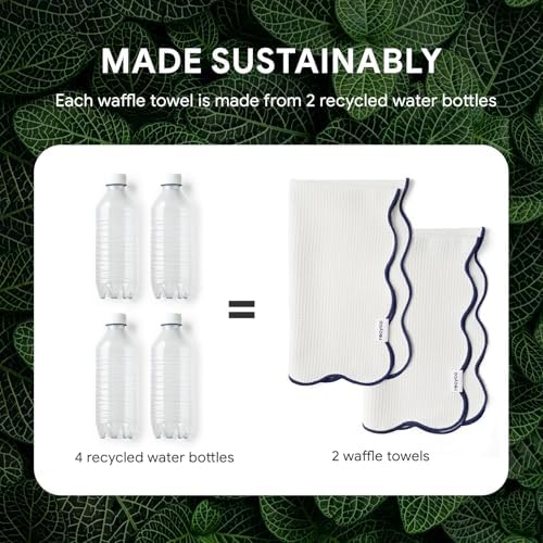 RECYCO Waffle Kitchen Towel Set of 2 - Quick Dry Microfiber Sustainable Dish Towels - Ultra Absorbent Reusable Cleaning Tea Towels - Lightweight Hand Towels,16”x 28”, Navy Blue - Image 5