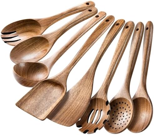HSM Wooden Spoons for Cooking, 8-Piece Acacia Wood Kitchen Utensil Set by Unknown