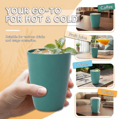 Wrova Wheat Straw Cups 6 PCS Good Alternative to Plastic Reusable Cups 12 oz Unbreakable Drinking Cup Reusable Dishwasher Safe Water Plastic Glasses Green - Image 4