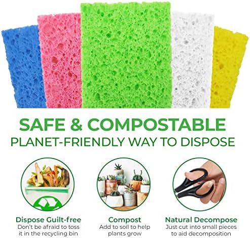 AIRNEX Compressed Cellulose Sponges - 32 Pack Natural Pop Up Dish Sponge for Kitchen - Compostable Plant-Based Cleaning Sponges Bulk – Non Scratch Natural Sponge for Dishes & Household Cleaning - Image 3