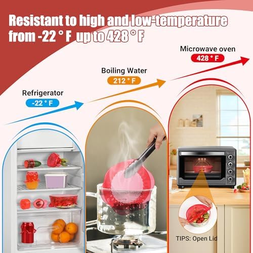Silicone Stretch Lids for Food Storage in Fridge, Reusable Elastic Bowl Covers for Cup, Cans, Jars, Round & Rectangle Container, Food Grade Silicone Microwave Food Cover, Red, 6PCS - Image 6
