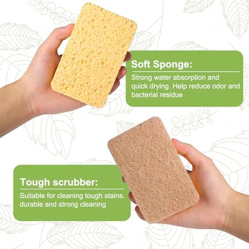 Yolaist 12 Pack Non-Scratch Scrub Sponge, Natural Kitchen Sponges for Cleaning Kitchen, Scratch Free Biodegradable Sponges for Dishes, No-Stick Cookware - Image 3