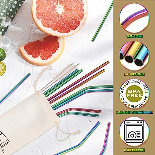 Hiware 12-Pack Rainbow Metal Straws Reusable with Case - Stainless Steel Drinking Straws for 30oz and 20oz Tumblers Dishwasher Safe, 2 Brushes Included - Image 3
