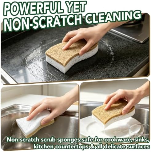 16 Pcs Natural Kitchen Sponges, Non-Scratch Dishwashing - Image 5