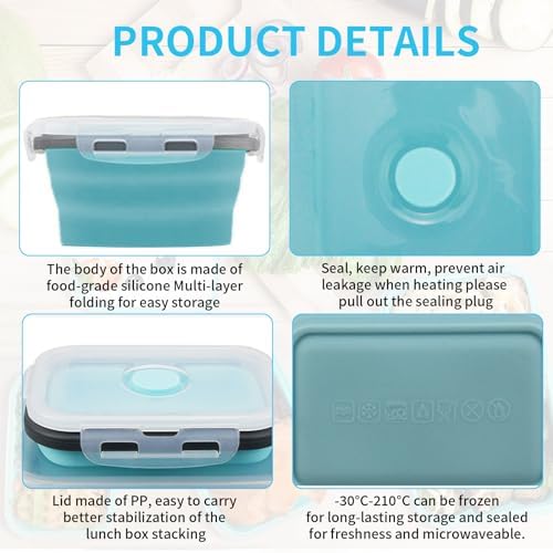 2 Pcs Collapsible Food Storage Containers with Lids and Vent, Silicone Food Storage Containers, Microwave Freezer Dishwasher Safe - Image 5